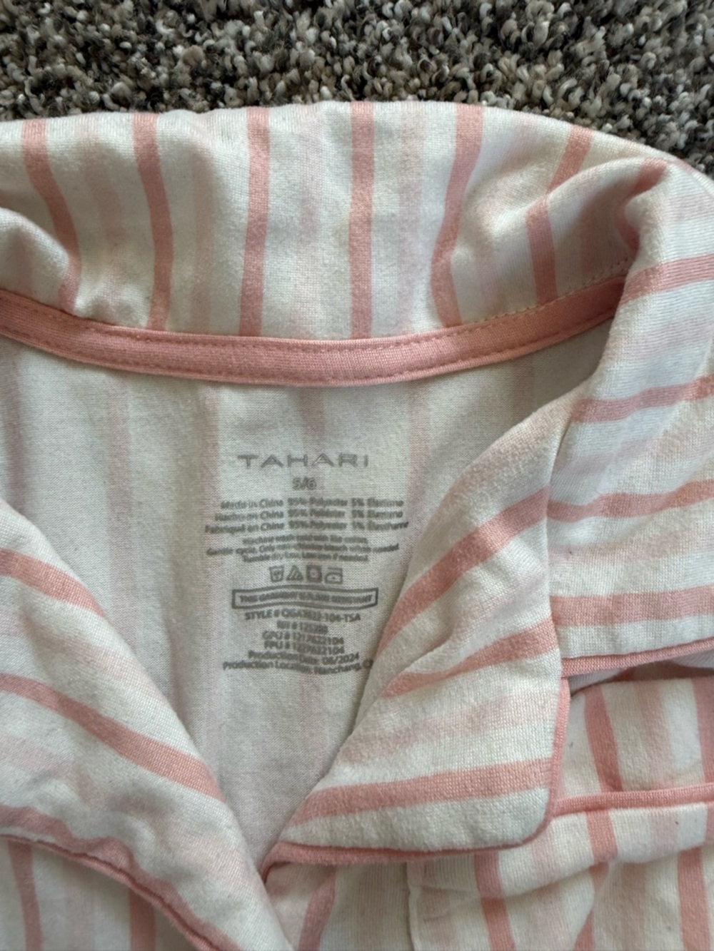 Tahari Pink and White Striped Button-Up Top Pajama Size 5/6 - Picture 2 of 3
